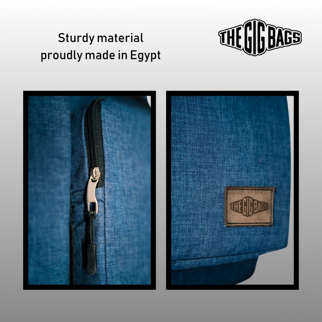 dark blue bass guitar bag with straps