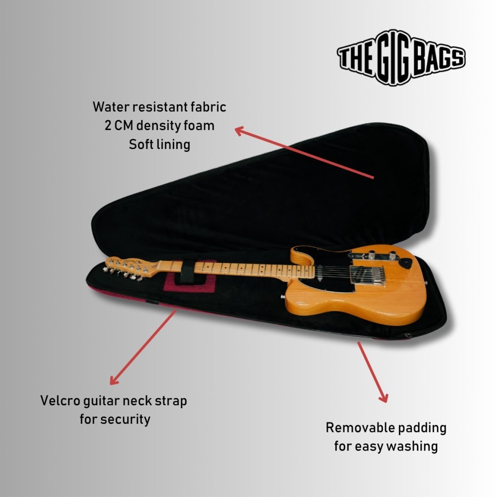 guitar case padded red velcro strap